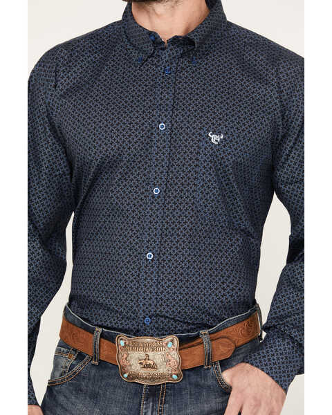 Image #3 - Cowboy Hardware Men's Circle Star Print Long Sleeve Button Down Shirt, Navy, hi-res
