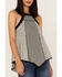 Cleo + Wolf Women's Grid Print Hanky Hem Halter Top, Black, hi-res