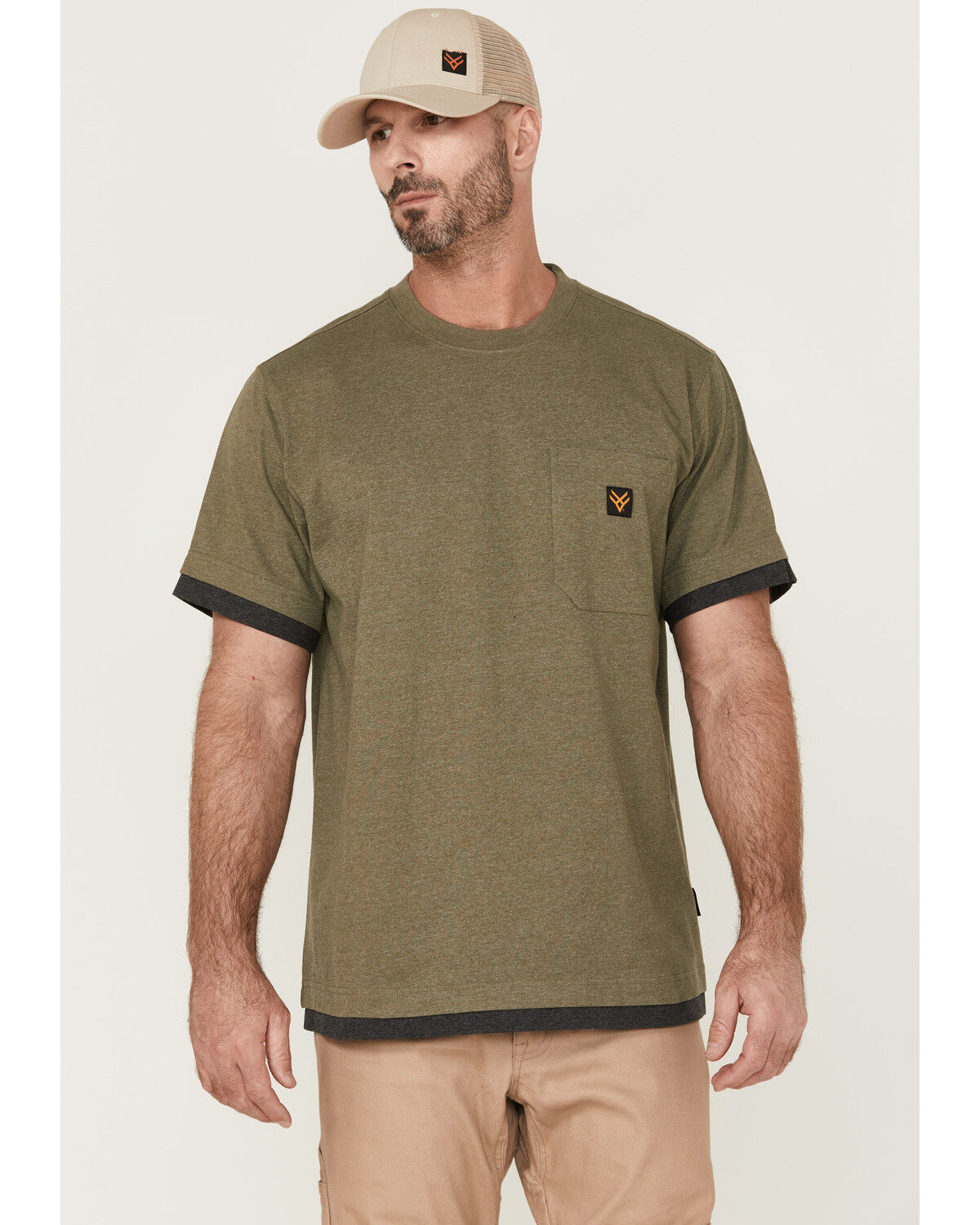 Image #1 - Hawx Men's Layered Work Pocket T-Shirt, Olive, hi-res