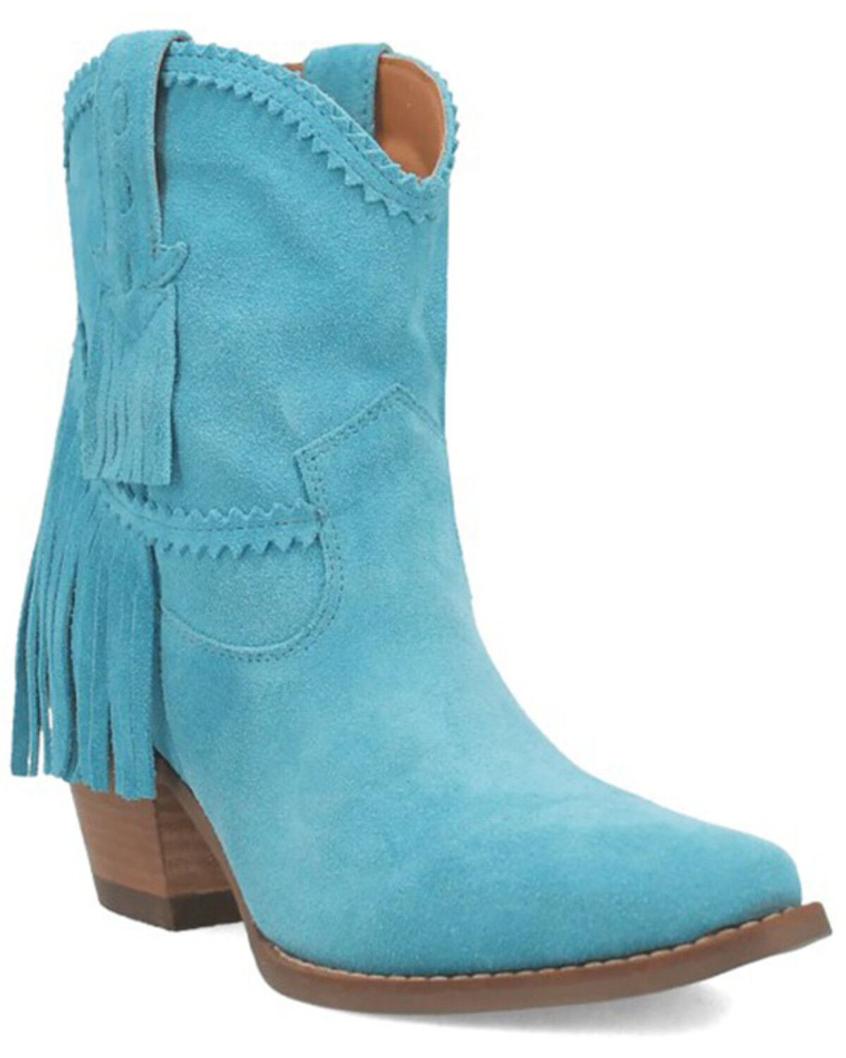 Image #1 - Dingo Women's Fandango Fringe Suede Western Booties - Snip Toe, Blue, hi-res