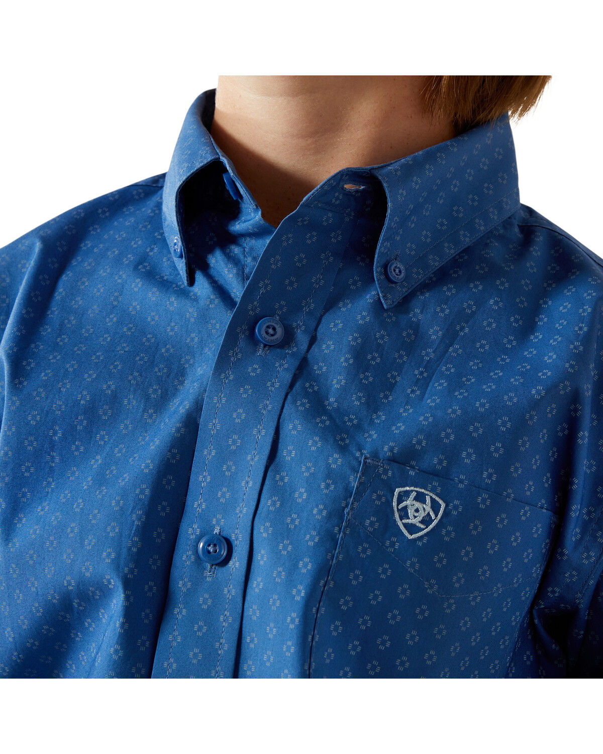 Image #2 - Ariat Boys' Geo Print Long Sleeve Button-Down Western Shirt, Blue, hi-res