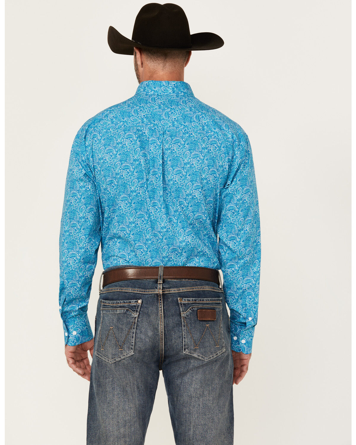 Image #4 - George Strait by Wrangler Men's Paisley Print Long Sleeve Button-Down Stretch Western Shirt, Turquoise, hi-res