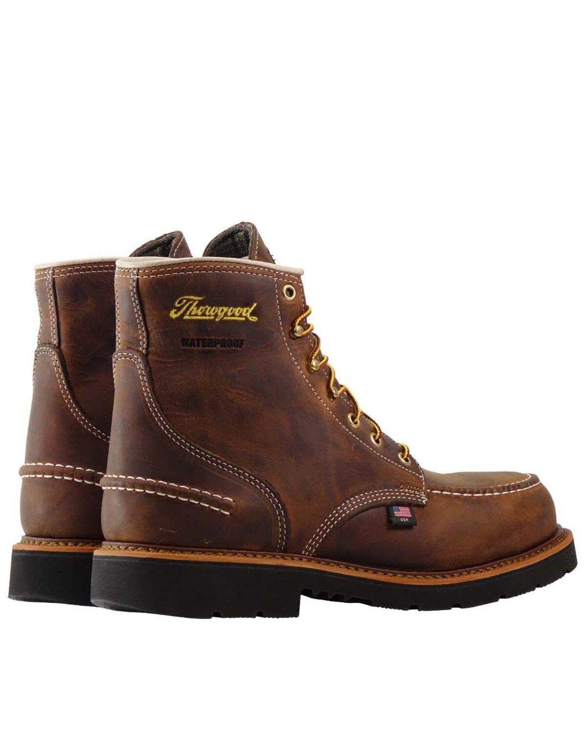 Image #3 - Thorogood Men's Crazyhorse USA Waterproof Work Boots - Steel Toe, Brown, hi-res