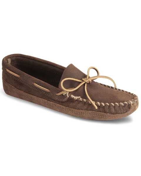 Image #1 - Minnetonka Distressed Leather Moccasins, Brown, hi-res