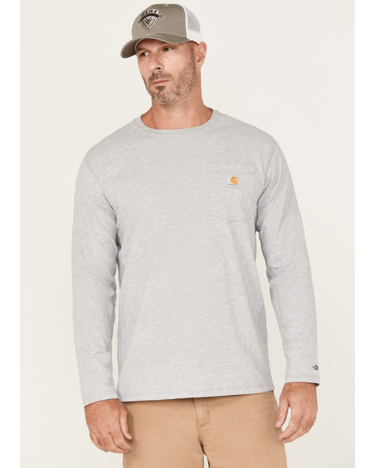 Image #1 - Carhartt Men's Force Relaxed Midweight Long Sleeve Pocket T-Shirt, Grey, hi-res