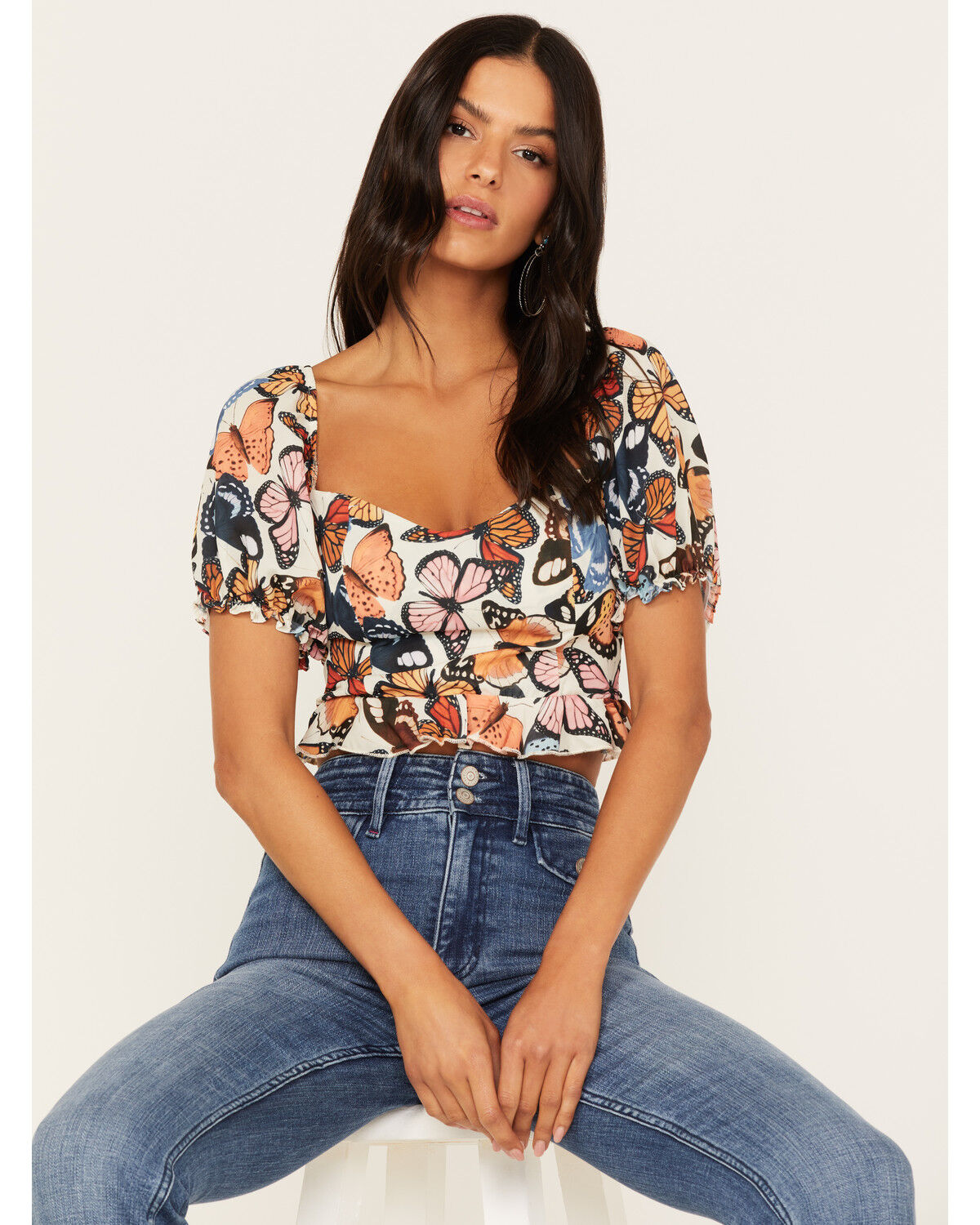 Image #1 - Show Me Your Mumu Women's Lila Butterfly Print Crop Top, Multi, hi-res