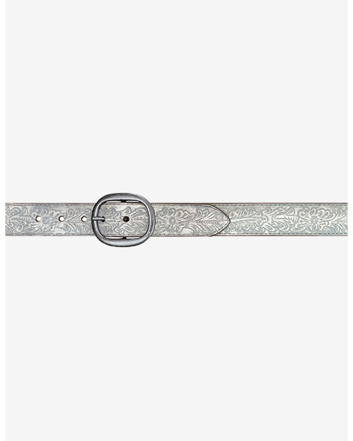 Image #2 - Roper Women's Floral Embossed Metallic Leather Belt, Silver, hi-res