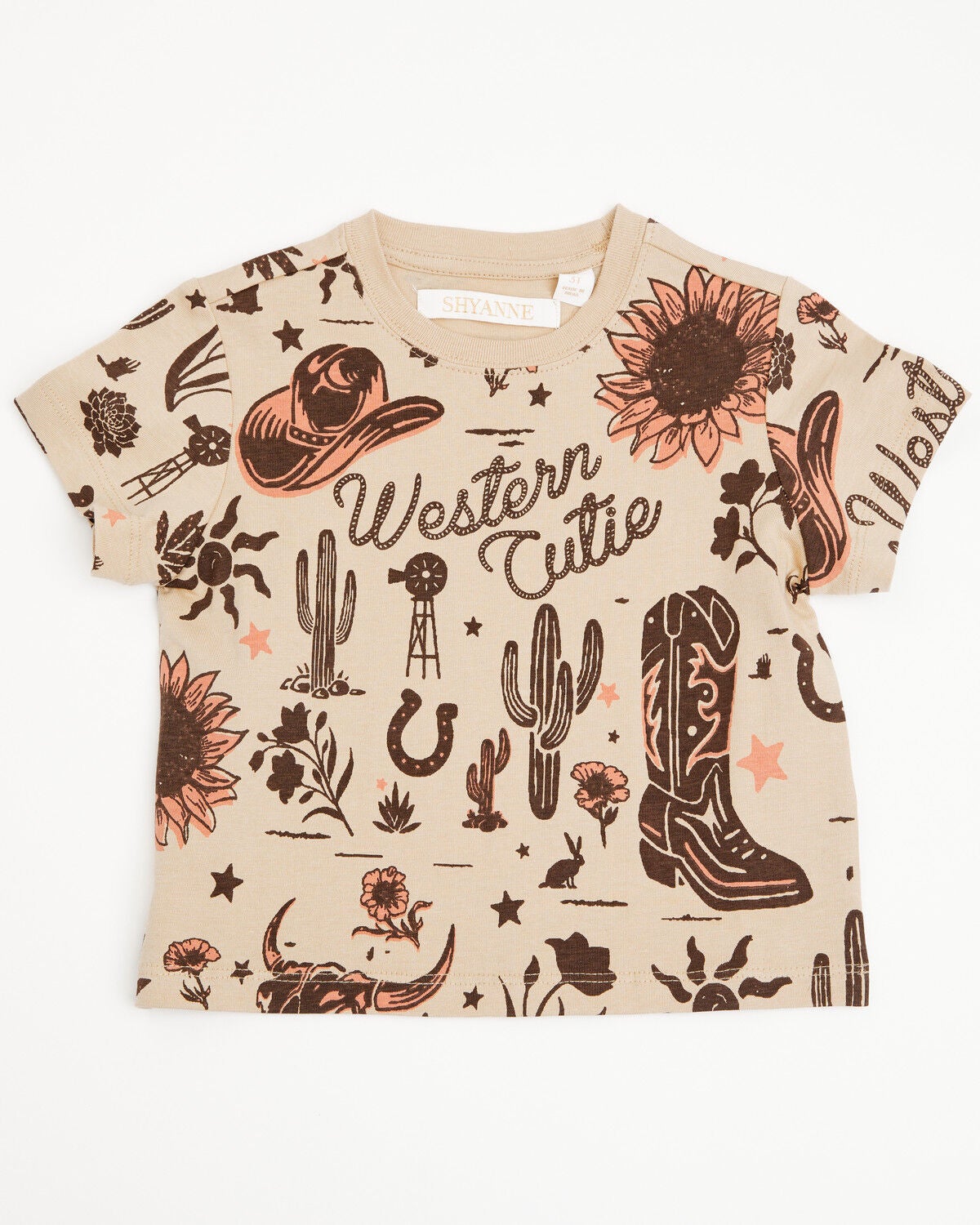 Shyanne Toddler Girls' Western Cutie Printed Short Sleeve Graphic Tee, Khaki, hi-res
