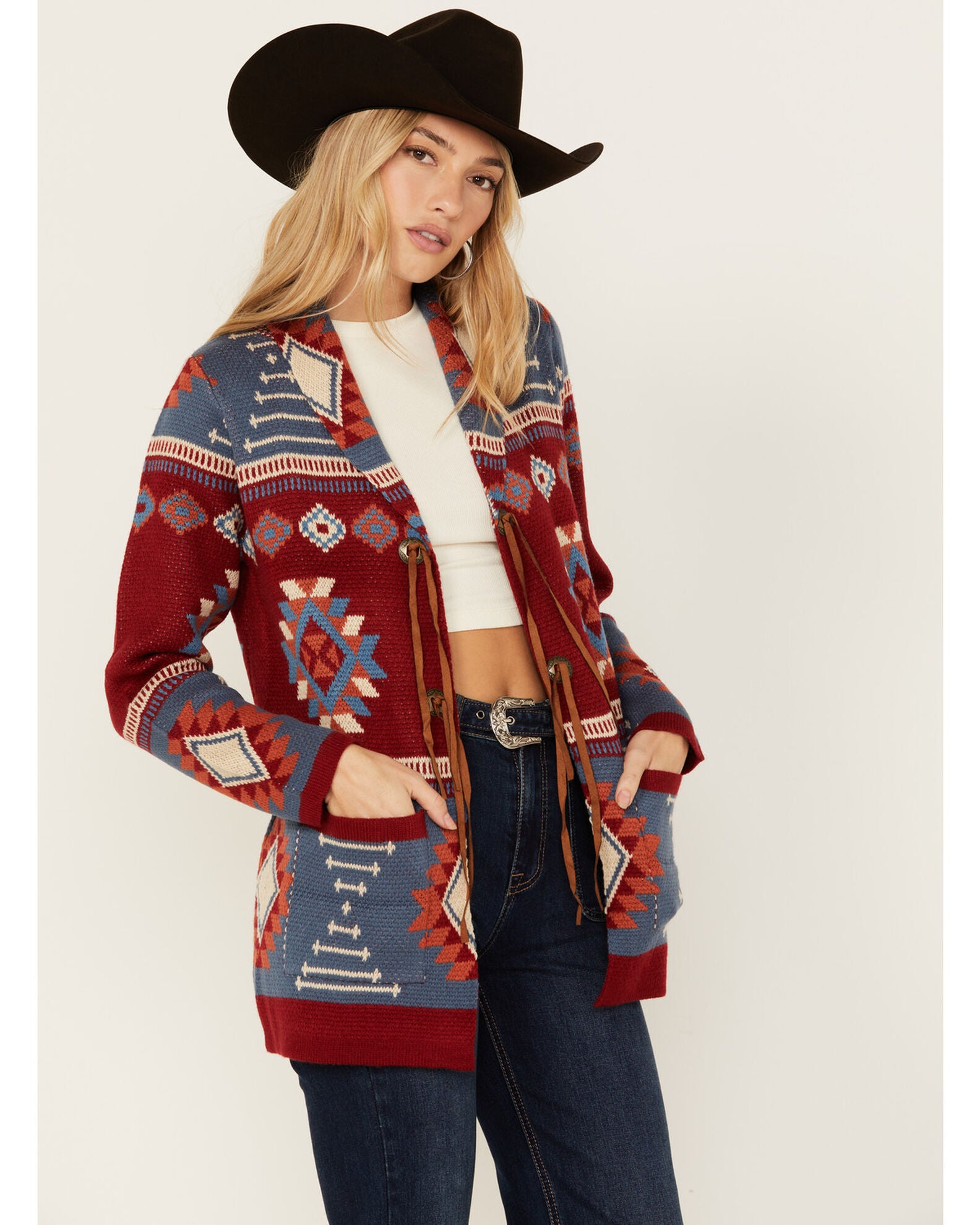 Cotton & Rye Women's Southwestern Print Conch Cardigan