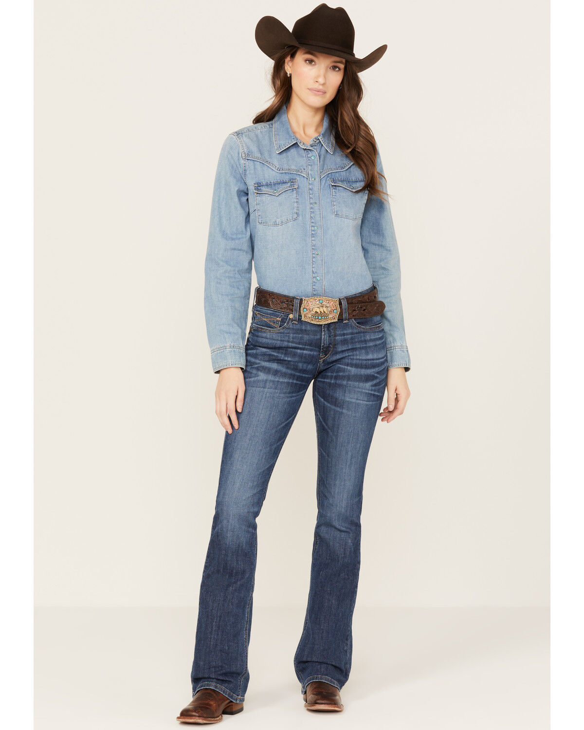 Image #1 - Ariat Women's R.E.A.L Perfect Rise Leila Bootcut Stretch Jeans, Dark Wash, hi-res