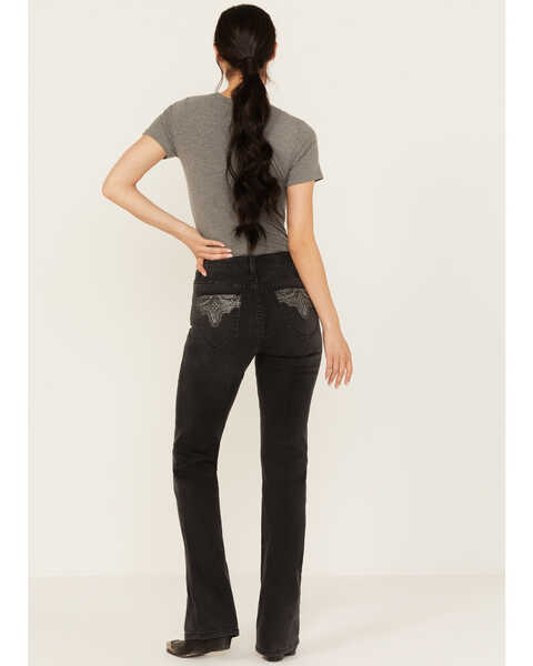 Image #1 - Rock & Roll Denim Women's Mid Rise Pocket Detail Stretch Bootcut Jeans, Charcoal, hi-res