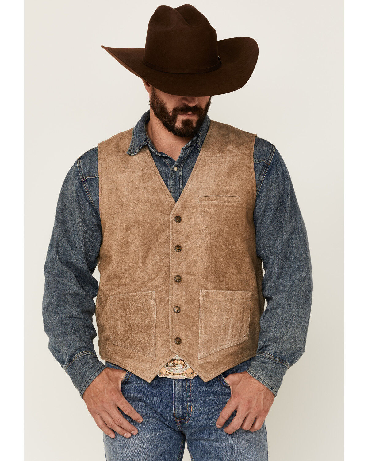 Image #2 - Moonshine Spirit Men's Tan Grasslands Button-Front Suede Dress Vest , , hi-res