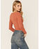 Image #3 - Wild Moss Women's Solid Long Sleeve Raw Edge Ribbed Knit Top, Rust Copper, hi-res