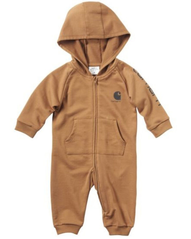 Carhartt Infant Boys' Brown Fleece Logo Graphic Hooded Coveralls , Brown, hi-res