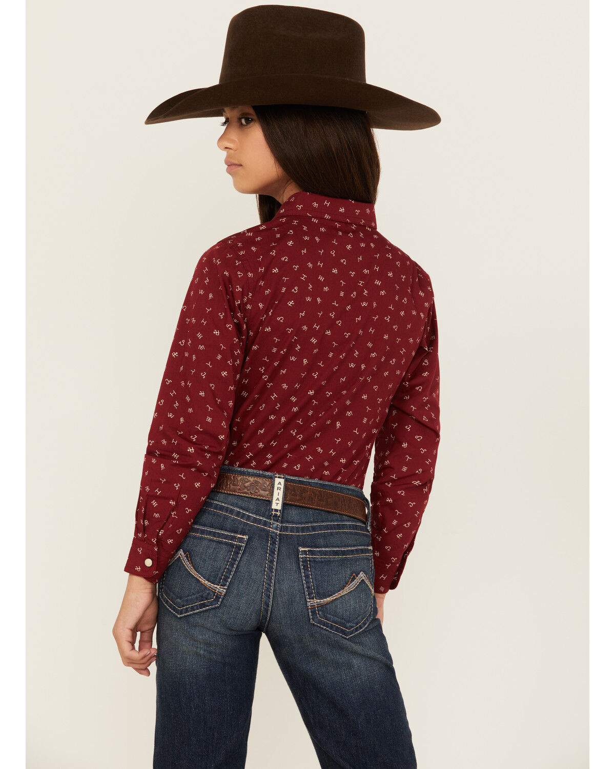 Image #4 - Ariat Girls' Conversation print Long Sleeve Pearl Snap Western Shirt, Red, hi-res