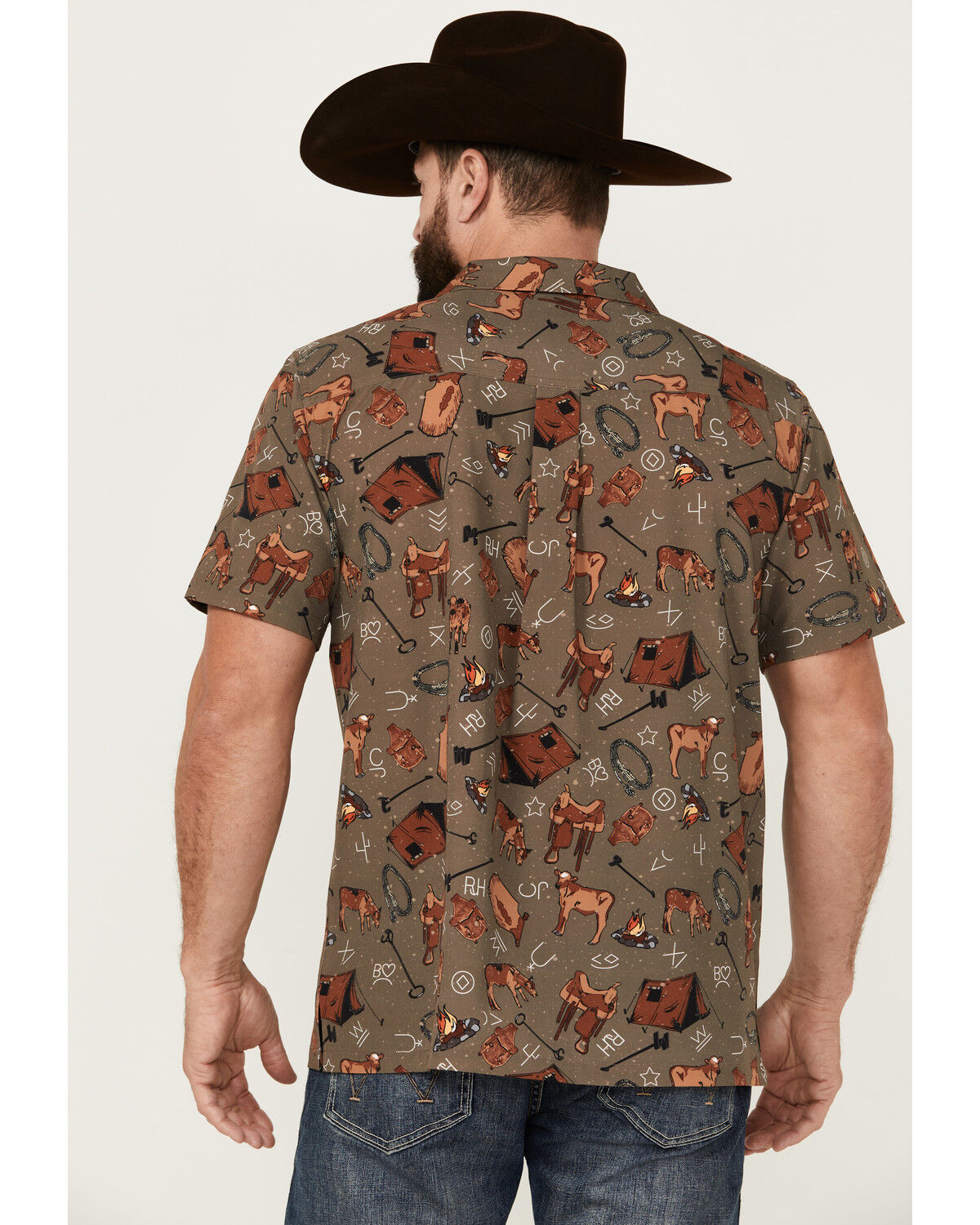 Image #4 - Cinch Men's Camp Conversational Print Short Sleeve Button-Down Performance Stretch Western Shirt, Brown, hi-res