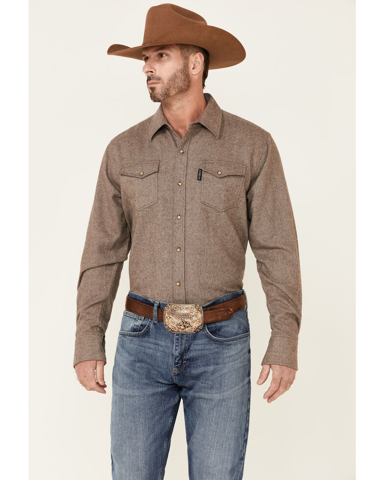 Outback Trading Co. Men's Light Brown Declan Snap-Front Heavy Western Shirt , Brown, hi-res