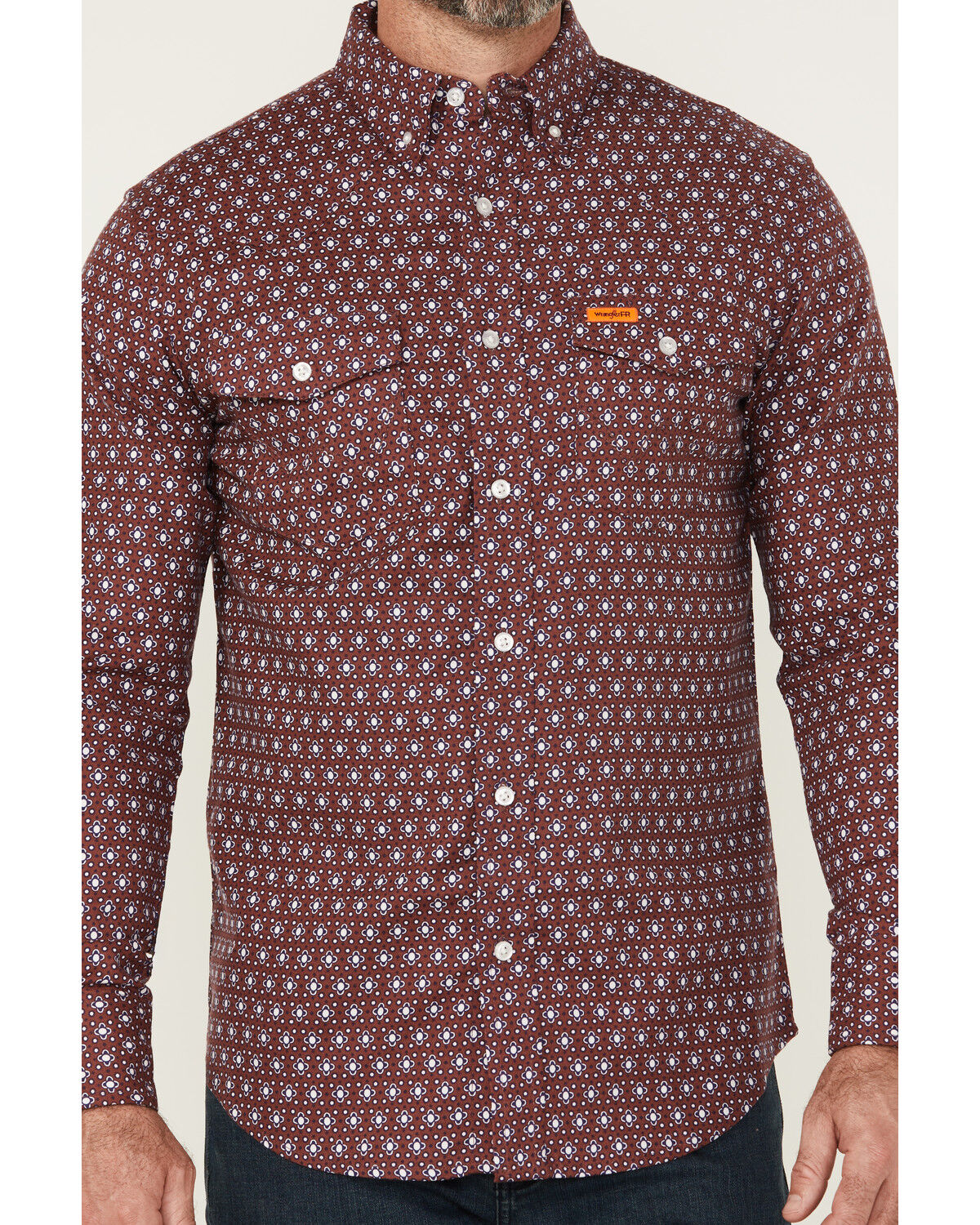 Image #3 - Wrangler Men's FR Geo Print Long Sleeve Button-Down Work Shirt, Red, hi-res