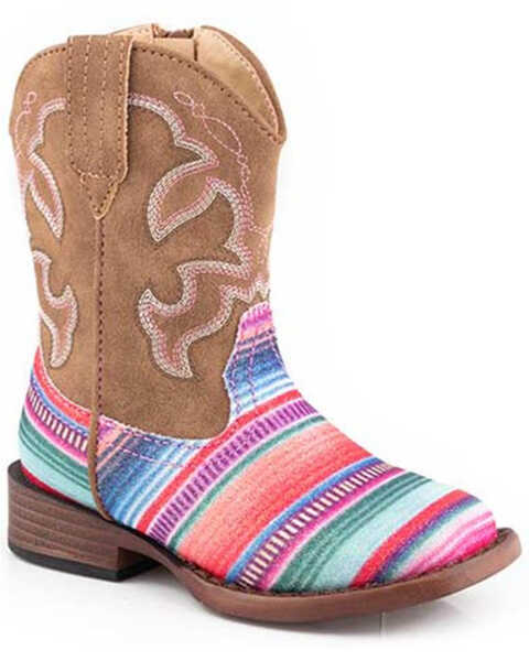 Image #1 - Roper Toddler Girls' Glitter Serape Striped Western Boots - Square Toe, Pink, hi-res