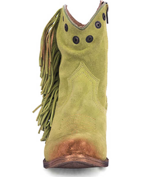 Image #3 - Circle G Women's Studded Suede Fringe Ankle Boots - Round Toe , Green, hi-res