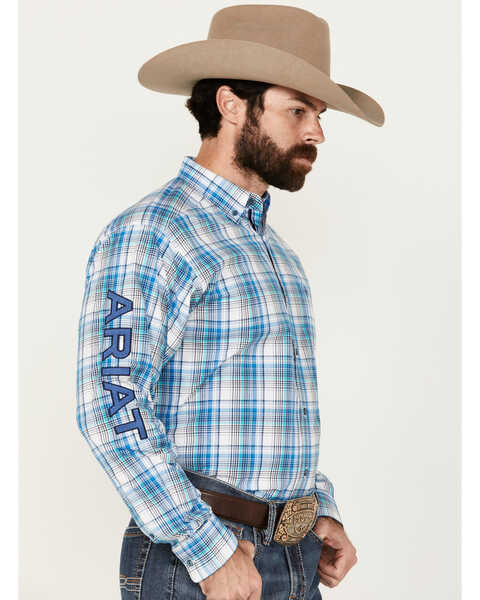 Image #3 - Ariat Men's Pro Series Griffin Team Logo Plaid Print Long Sleeve Button-Down Western Shirt - Tall , Blue, hi-res