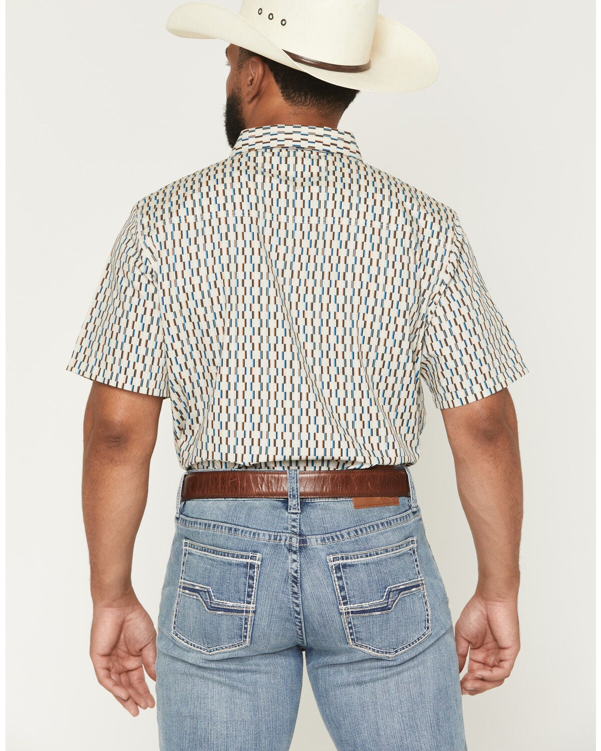 Image #4 - Gibson Trading Co Men's Boxer Geo Print Short Sleeve Button-Down Western Shirt, Cream, hi-res