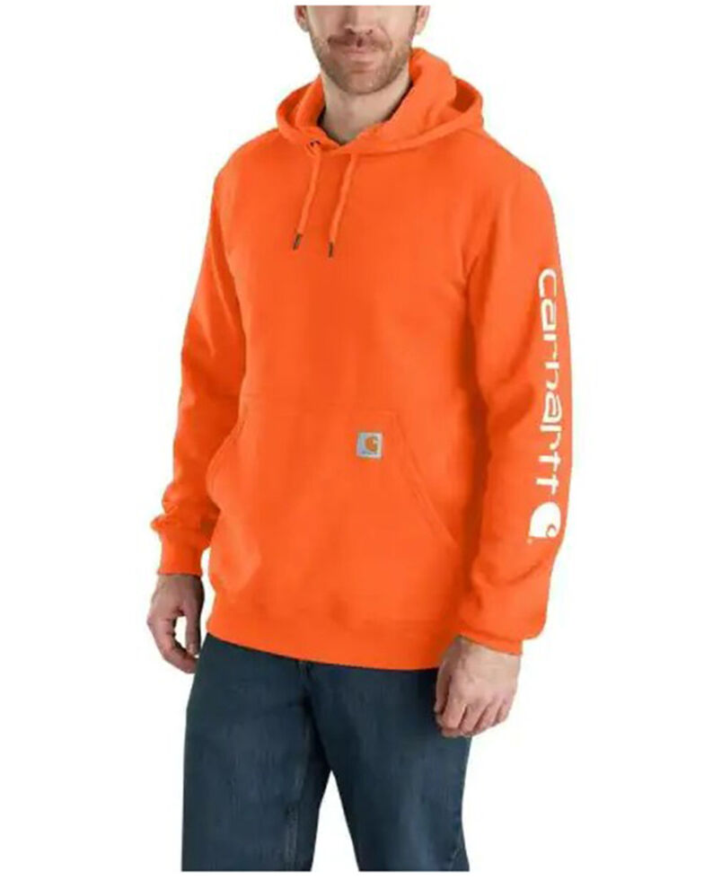 Carhartt Men's Loose Fit Midweight Logo Sleeve Graphic Hooded Sweatshirt - Big & Tall, Bright Orange, hi-res