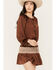 Image #2 - Shyanne Women's Satin Peasant Mini Dress, Dark Brown, hi-res