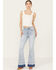 Image #1 - Ceros Women's Light Wash High Rise Starred Flare Stretch Jeans, Light Wash, hi-res