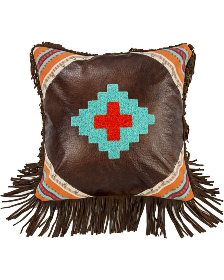 HiEnd Accents Brown Embroidered Southwestern Fringe Pillow , Dark Brown, hi-res
