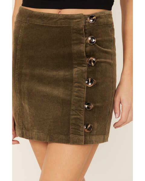 Wishlist Women's Olive Side Button Corduroy Mini Skirt, Olive, hi-res