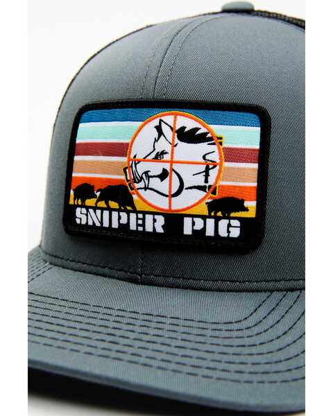 Oil Field Hats Men's Sunset Sniper Pig Patch Mesh Back Ball Cap, Charcoal, hi-res