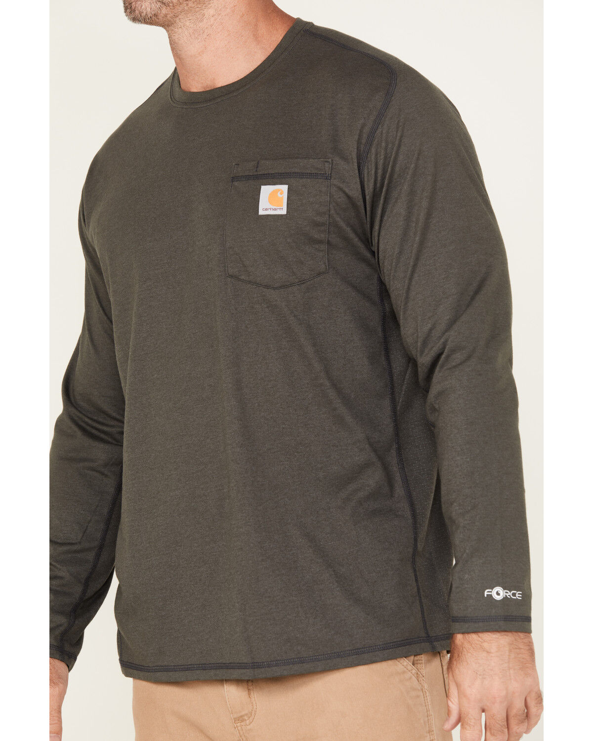Image #3 - Carhartt Men's Force Relaxed Fit Midweight Long Sleeve Pocket T-Shirt, Black, hi-res