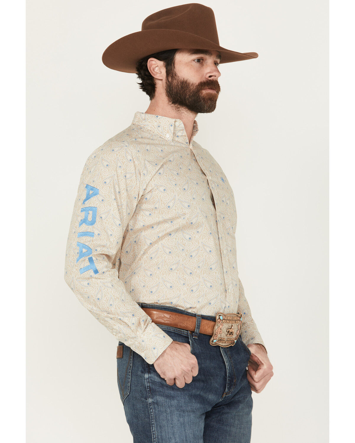 Image #2 - Ariat Men's Team Alder Paisley Print Long Sleeve Button-Down Western Shirt, Tan, hi-res