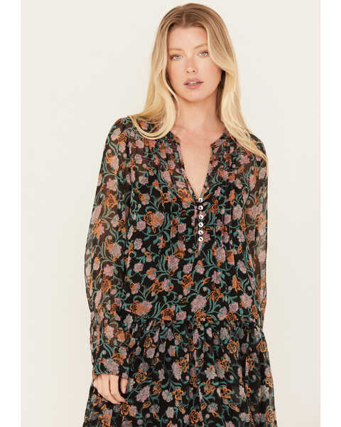 Image #2 - Free People Women's See It Through Floral Long Sleeve Maxi Dress, Black, hi-res
