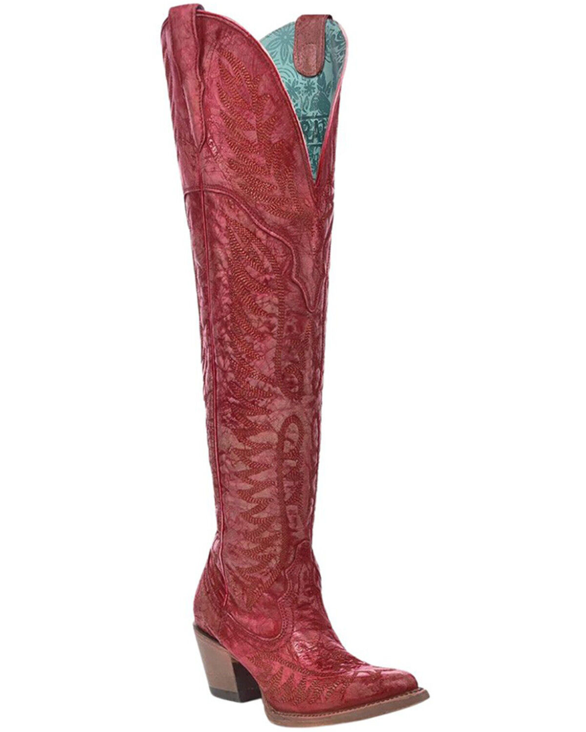 Image #1 - Corral Women's Distressed Tall Western Boots - Snip Toe, Red, hi-res