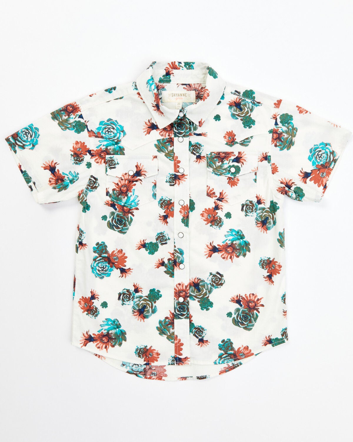 Shyanne Toddler Girls' Floral Print Short Sleeve Western Pearl Snap Shirt, Ivory, hi-res