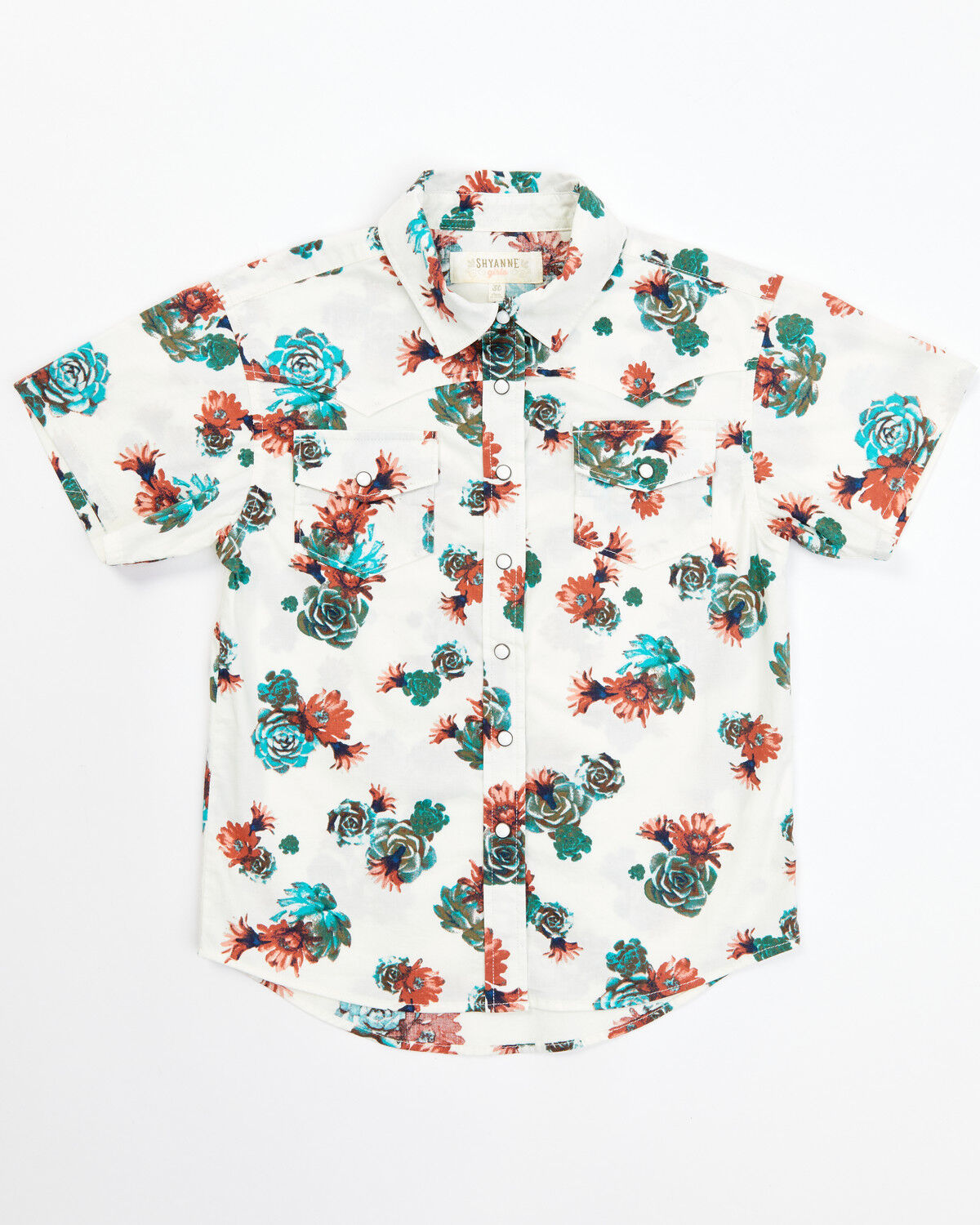 Image #1 - Shyanne Toddler Girls' Floral Print Short Sleeve Western Pearl Snap Shirt, Ivory, hi-res