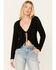Image #1 - Bila77 Women's Ruffle Front Maxella Long Sleeve Top, Black, hi-res
