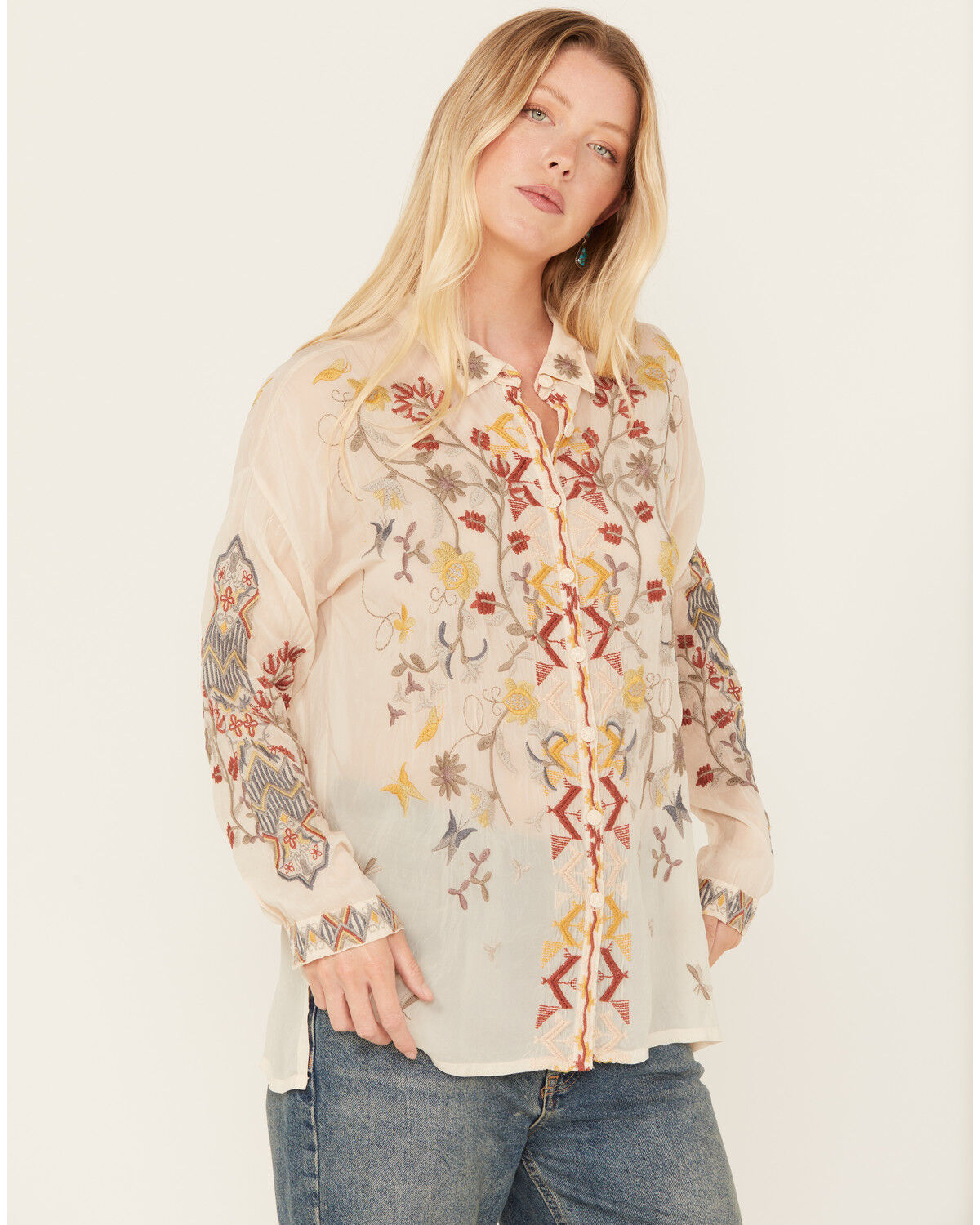 Image #2 - Johnny Was Women's Long Sleeve Floral Embroidered Blouse, Ivory, hi-res