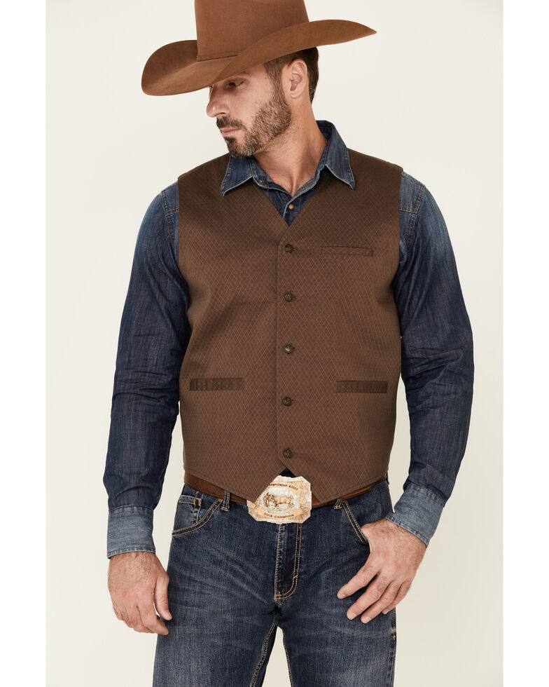 Moonshine Spirit Men's Seer Sucker Diamond Print Button Vest , Brown, hi-res