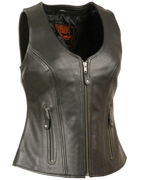 Milwaukee Leather Women's Open Neck Zipper Front Leather Vest - 4X, Black, hi-res