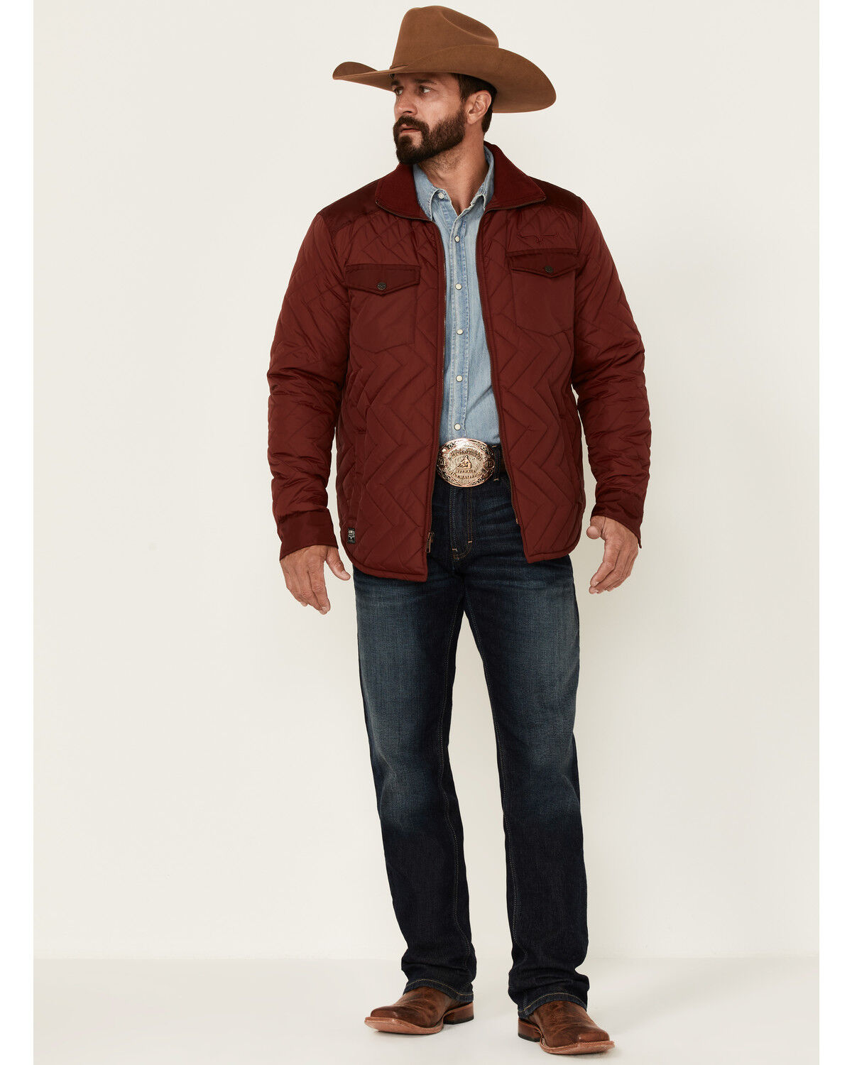Image #2 - Kimes Ranch Men's Boot Barn Exclusive Solid Skink Zip-Front Quilted Jacket, Burgundy, hi-res