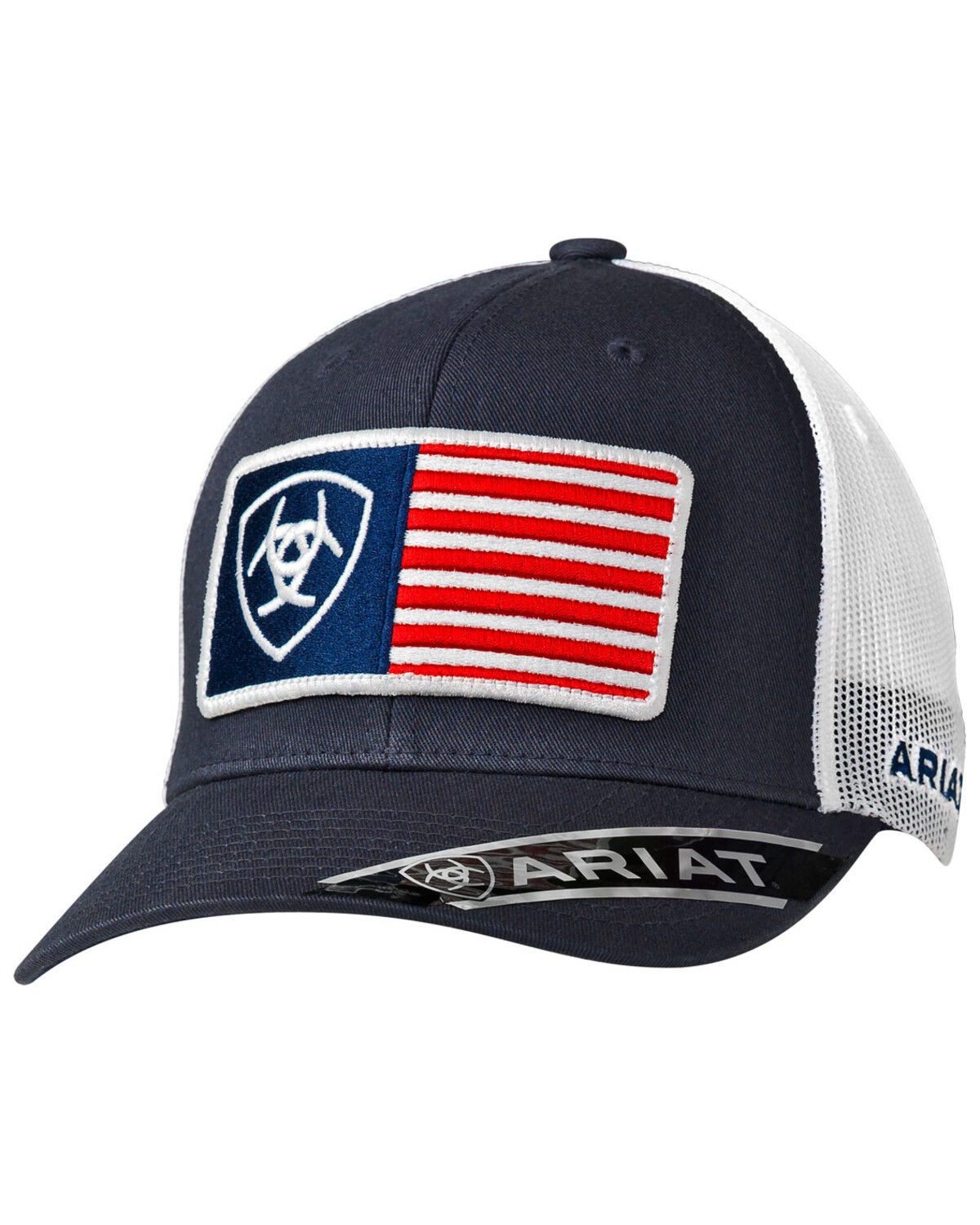 Image #1 - Ariat Men's USA Patch Ball Cap, Navy, hi-res