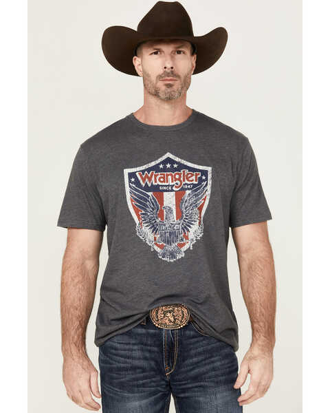 Image #1 - Wrangler Men's Americana Eagle Logo Short Sleeve Graphic Print T-Shirt , Charcoal, hi-res