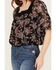 Image #2 - Wild Moss Women's Floral Pais Short Sleeve Peasant Top, Black, hi-res