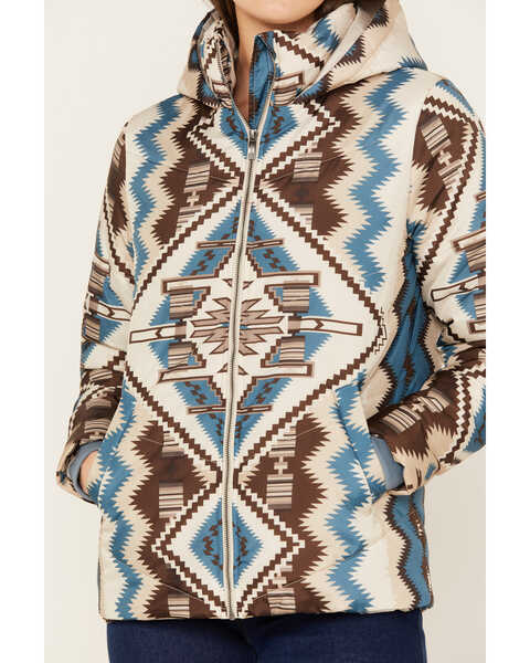 Image #3 - Ariat Women's Chimayo Print Hooded Puffer Jacket, Cream, hi-res