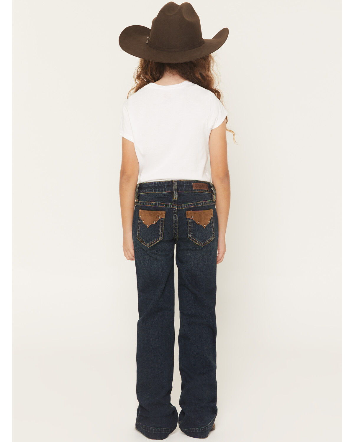 Image #3 - Rock & Roll Denim Girls' Dark Wash Suede Pocket Trouser Stretch Denim Jeans, Dark Wash, hi-res