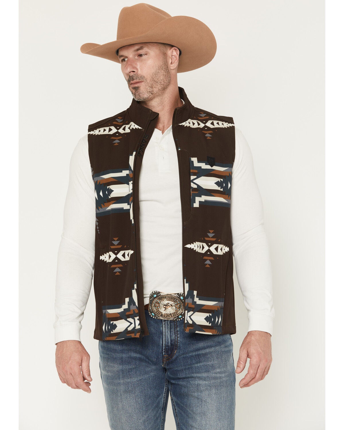 RANK 45&reg; Men's Kapow Southwestern Print Insulated Bomber Vest, Brown, hi-res