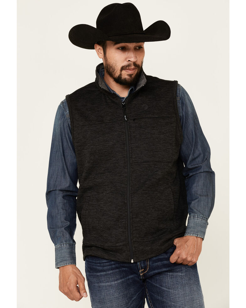 George Strait By Wrangler Men's Solid Black Zip-Front Vest , Black, hi-res